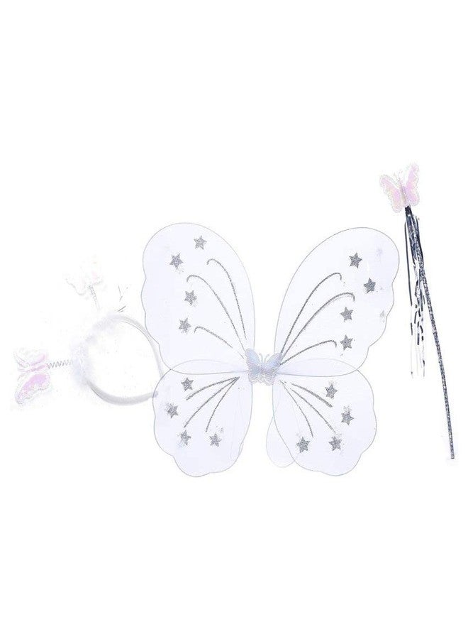 kunya Cotton Blend Baby Girl's Fairy Butterfly Wings Costume Butterfly Fairy Angel Wing, Wand And Hairband (White) - Image 2